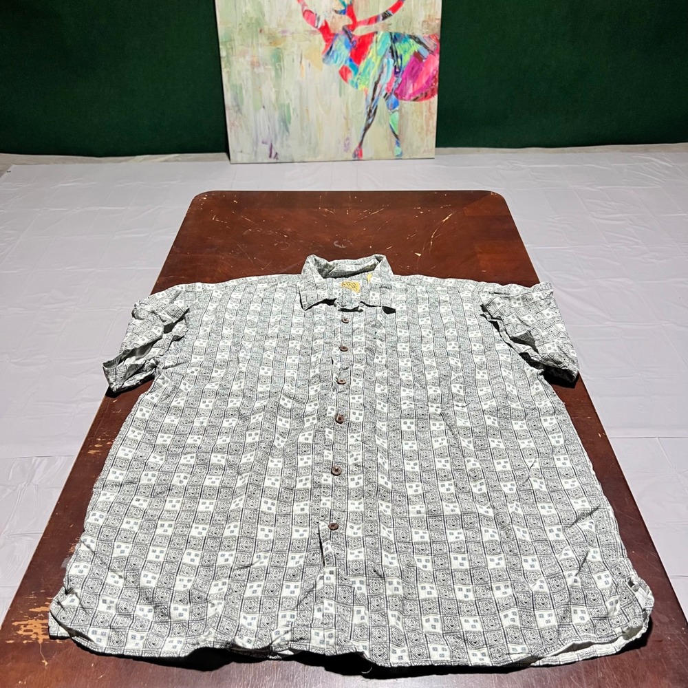Jos A Bank Mens XL 100% Washable Silk Short Sleeve Button Up Shirt Grey White